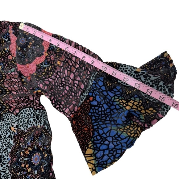 Johnny Was Nash Burnout Velvet Patchwork 3/4 Bell Sleeve Dress Small Multicolor - Picture 12 of 15